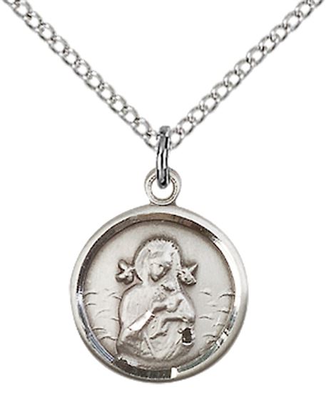STERLING SILVER OUR LADY OF PERPETUAL HELP PENDANT WITH CHAIN - 5/8" x 1/2"
