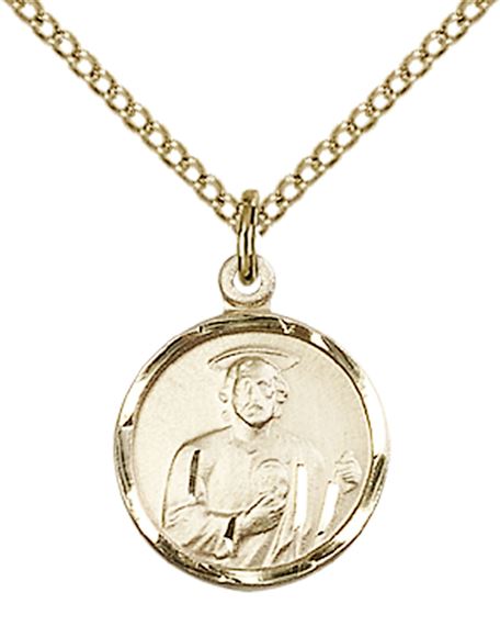 14KT GOLD FILLED ST JUDE PENDANT WITH CHAIN - 5/8" x 1/2"