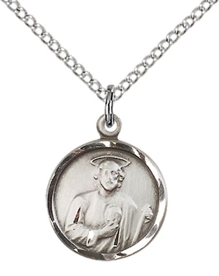 STERLING SILVER ST JUDE PENDANT WITH CHAIN - 5/8" x 1/2"