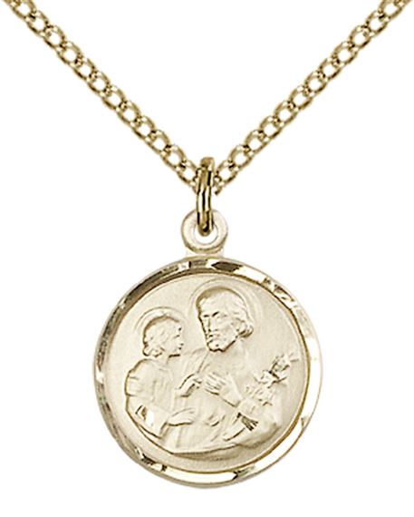 14KT GOLD FILLED ST JOSEPH PENDANT WITH CHAIN - 5/8" x 1/2"