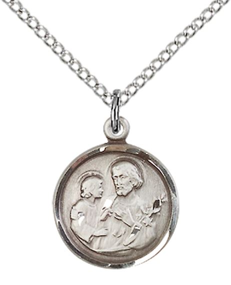 STERLING SILVER ST JOSEPH PENDANT WITH CHAIN - 5/8" x 1/2"