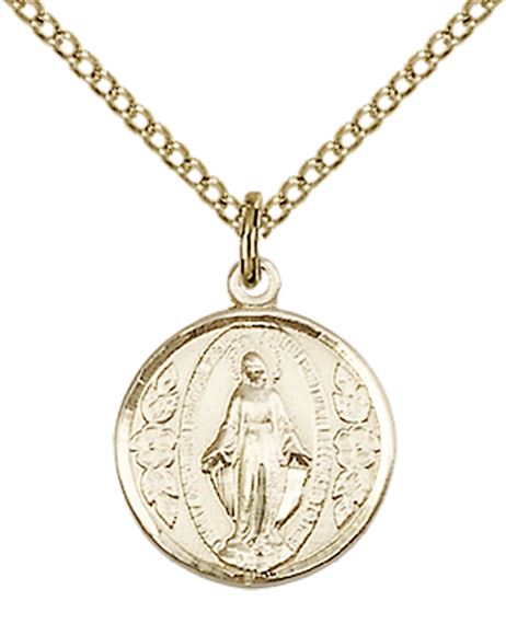 14KT GOLD FILLED MIRACULOUS PENDANT WITH CHAIN - 5/8" x 1/2"
