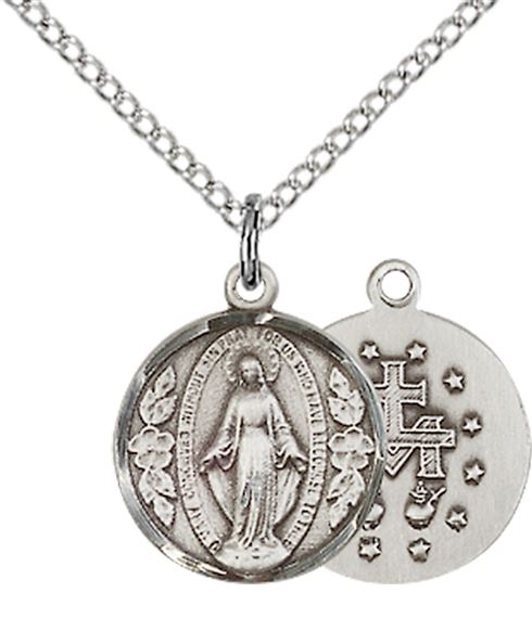 STERLING SILVER MIRACULOUS PENDANT WITH CHAIN - 5/8" x 1/2"