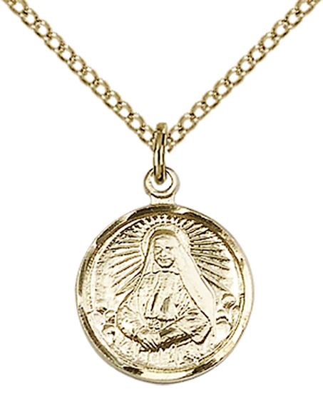 14KT GOLD FILLED ST CABRINI PENDANT WITH CHAIN - 5/8" x 1/2"