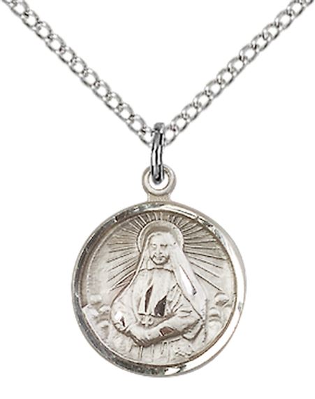 STERLING SILVER ST CABRINI PENDANT WITH CHAIN - 5/8" x 1/2"