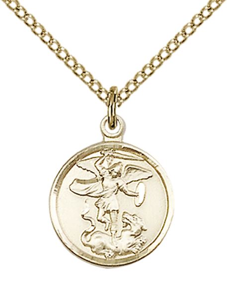 14KT GOLD FILLED ST MICHAEL THE ARCHANGEL PENDANT WITH CHAIN - 5/8" x 1/2"