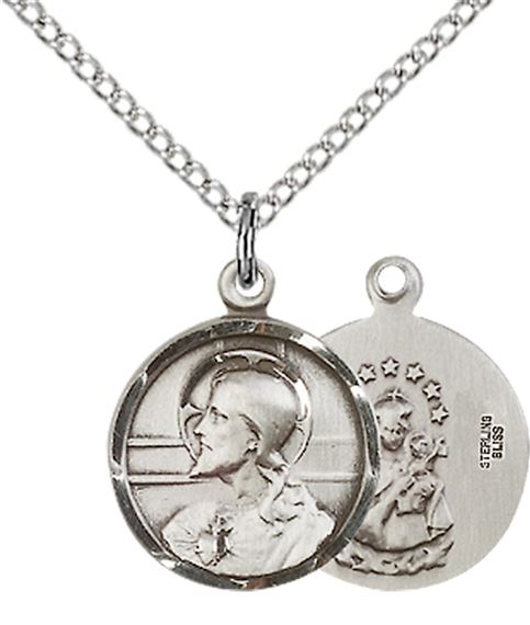STERLING SILVER SCAPULAR PENDANT WITH CHAIN - 5/8" x 1/2"