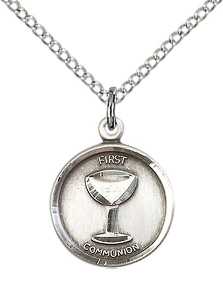 STERLING SILVER EUCHARISTIC PENDANT WITH CHAIN - 5/8" x 1/2"