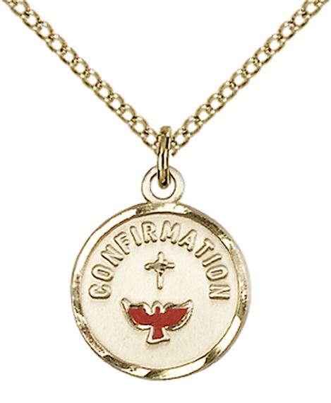 14KT GOLD FILLED CONFIRMATION PENDANT WITH CHAIN - 5/8" x 1/2"