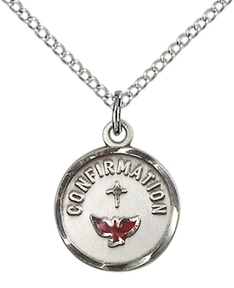 STERLING SILVER CONFIRMATION PENDANT WITH CHAIN - 5/8" x 1/2"
