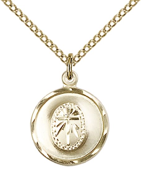 14KT GOLD FILLED CROSS PENDANT WITH CHAIN - 5/8" x 1/2"