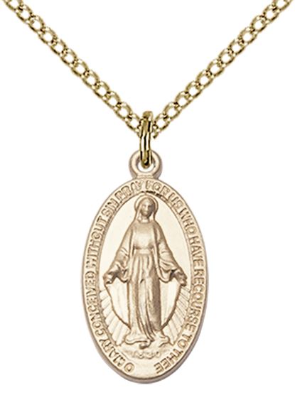 14KT GOLD FILLED MIRACULOUS PENDANT WITH CHAIN - 3/4" x 3/8"