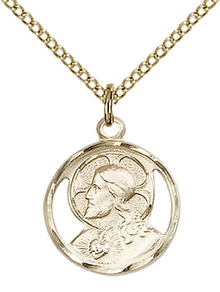 14KT GOLD FILLED SCAPULAR PENDANT WITH CHAIN - 5/8" x 1/2"