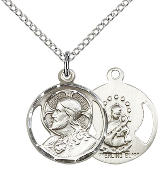 STERLING SILVER SCAPULAR PENDANT WITH CHAIN - 5/8" x 1/2"