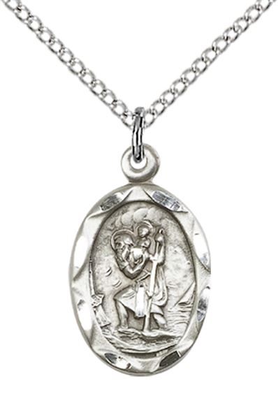 STERLING SILVER ST CHRISTOPHER PENDANT WITH CHAIN - 3/4" x 3/8"