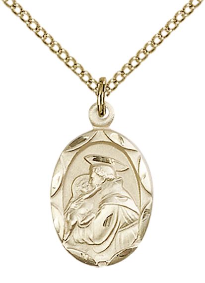 14KT GOLD FILLED ST ANTHONY OF PADUA PENDANT WITH CHAIN - 3/4" x 3/8"