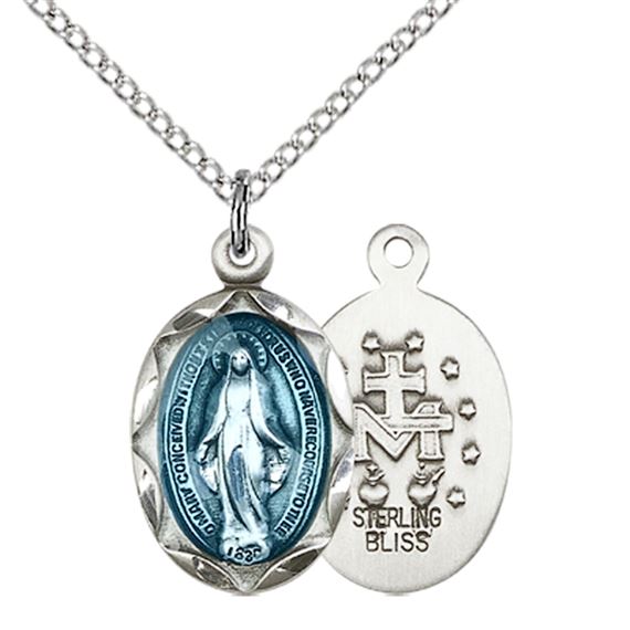 STERLING SILVER MIRACULOUS PENDANT WITH CHAIN - 3/4" x 3/8"