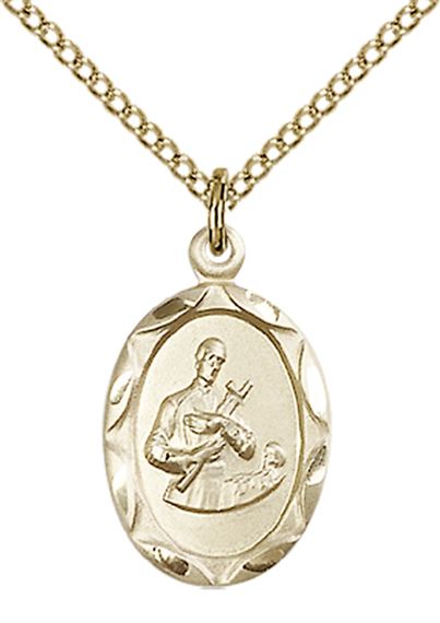 14KT GOLD FILLED ST GERARD PENDANT WITH CHAIN - 3/4" x 3/8"