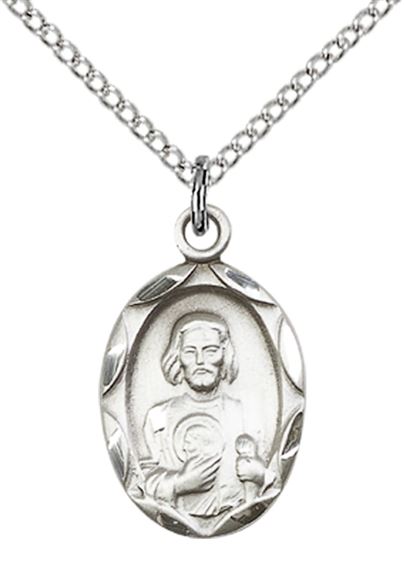 STERLING SILVER ST JUDE PENDANT WITH CHAIN - 3/4" x 3/8"