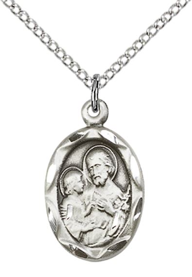 STERLING SILVER ST JOSEPH PENDANT WITH CHAIN - 3/4" x 3/8"