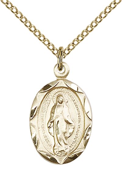 14KT GOLD FILLED MIRACULOUS PENDANT WITH CHAIN - 3/4" x 3/8"