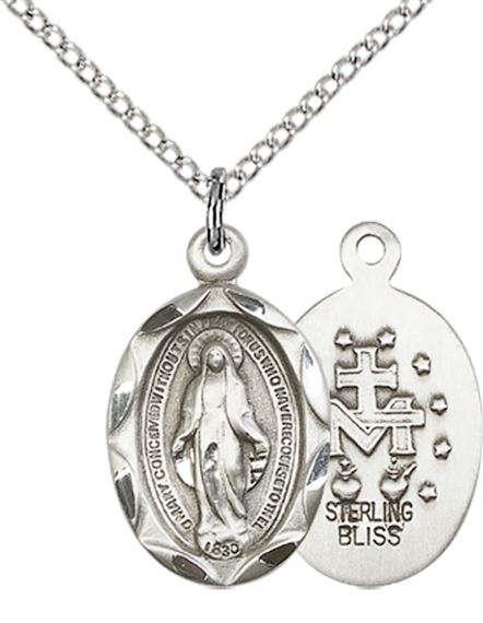 STERLING SILVER MIRACULOUS PENDANT WITH CHAIN - 3/4" x 3/8"