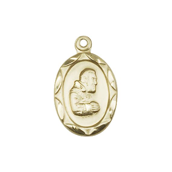 14KT GOLD ST PIO OF PIETRELCINA MEDAL - 3/4" x 3/8"
