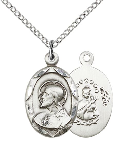STERLING SILVER SCAPULAR PENDANT WITH CHAIN - 3/4" x 3/8"