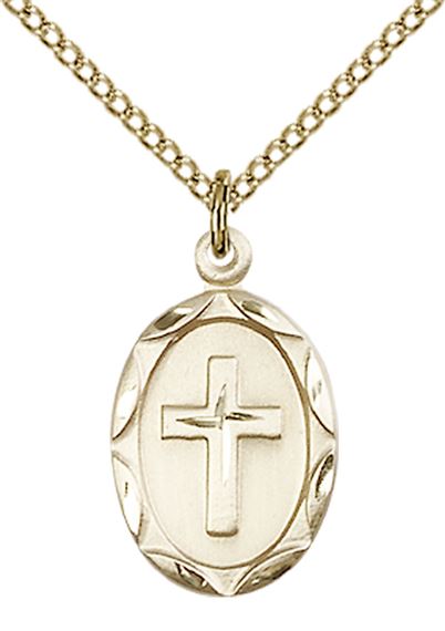 14KT GOLD FILLED CROSS PENDANT WITH CHAIN - 3/4" x 1/2"