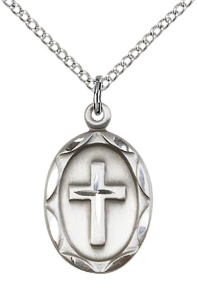 STERLING SILVER CROSS PENDANT WITH CHAIN - 3/4" x 1/2"