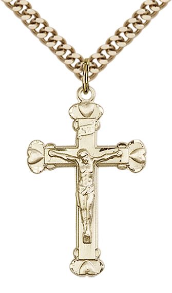 14KT GOLD FILLED CRUCIFIX PENDANT WITH CHAIN - 1 1/8" x 5/8"