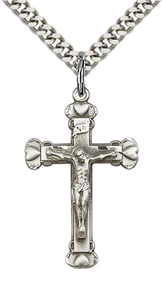 STERLING SILVER CRUCIFIX PENDANT WITH CHAIN - 1 1/8" x 5/8"