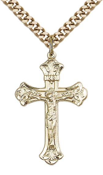 14KT GOLD FILLED CRUCIFIX PENDANT WITH CHAIN - 1 1/8" x 5/8"