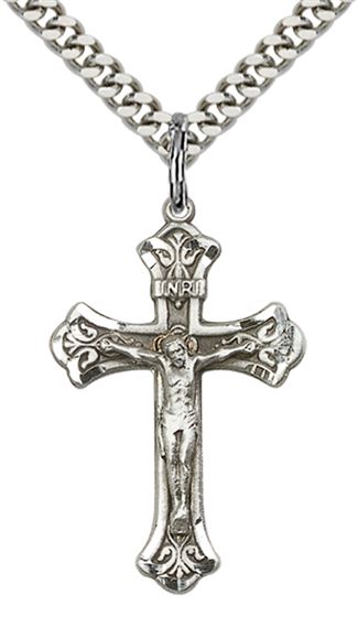 STERLING SILVER CRUCIFIX PENDANT WITH CHAIN - 1 1/8" x 5/8"