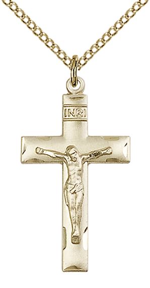 14KT GOLD FILLED CRUCIFIX PENDANT WITH CHAIN - 1 1/8" x 5/8"