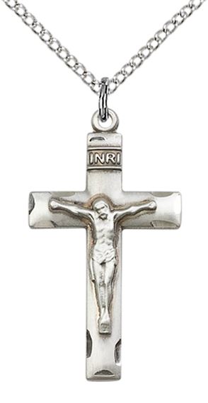 STERLING SILVER CRUCIFIX PENDANT WITH CHAIN - 1 1/8" x 5/8"