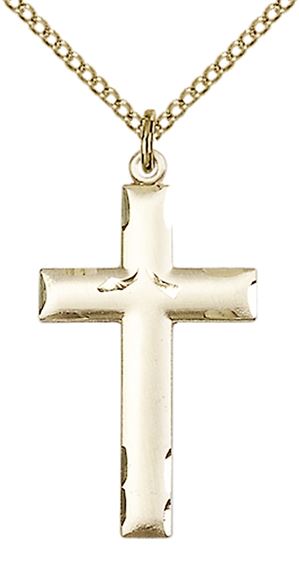 14KT GOLD FILLED CROSS PENDANT WITH CHAIN - 1 1/8" x 5/8"