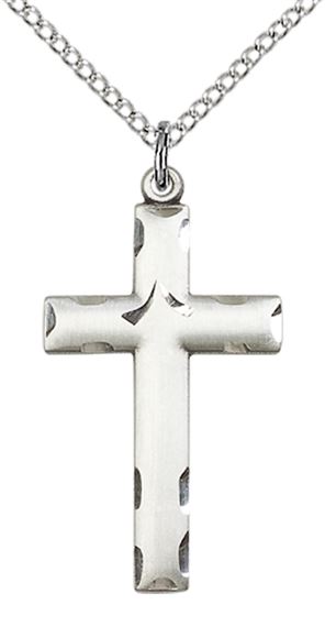 STERLING SILVER CROSS PENDANT WITH CHAIN - 1 1/8" x 5/8"