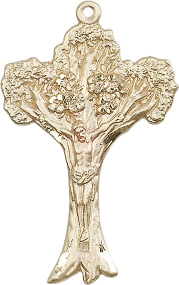 14KT GOLD TREE OF LIFE CRUCIFIX MEDAL - 1 5/8" x 1"