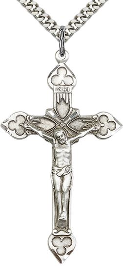 STERLING SILVER CRUCIFIX PENDANT WITH CHAIN - 1 7/8" x 1 1/8"