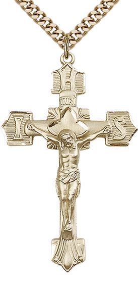 14KT GOLD FILLED CRUCIFIX PENDANT WITH CHAIN - 1 3/4" x 1 1/8"