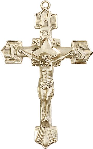 14KT GOLD CRUCIFIX MEDAL - 1 3/4" x 1 1/8"