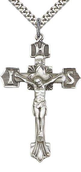 STERLING SILVER CRUCIFIX PENDANT WITH CHAIN - 1 3/4" x 1 1/8"