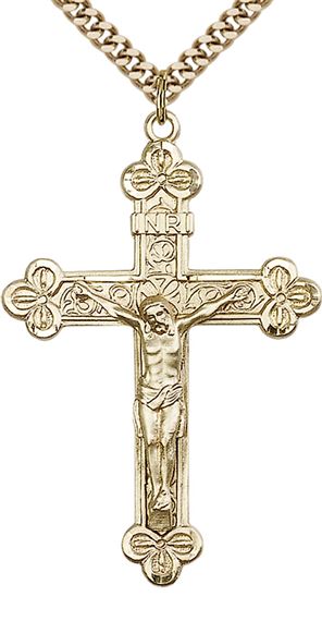14KT GOLD FILLED CRUCIFIX PENDANT WITH CHAIN - 1 7/8" x 1 1/4"