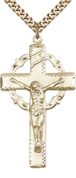 14KT GOLD FILLED CRUCIFIX PENDANT WITH CHAIN - 1 5/8" x 7/8"