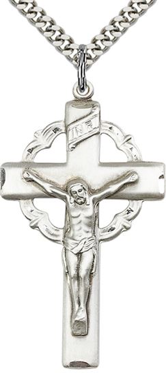 STERLING SILVER CRUCIFIX PENDANT WITH CHAIN - 1 5/8" x 7/8"