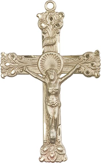 14KT GOLD CRUCIFIX MEDAL - 2" x 1 1/4"
