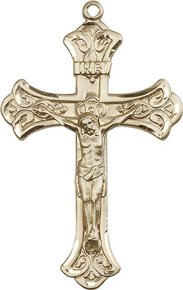 14KT GOLD CRUCIFIX MEDAL - 1 7/8" x 1 1/8"
