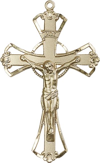 14KT GOLD CRUCIFIX MEDAL - 1 3/4" x 1 1/8"