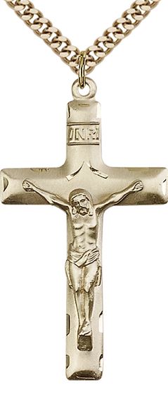 14KT GOLD FILLED CRUCIFIX PENDANT WITH CHAIN - 1 5/8" x 7/8"